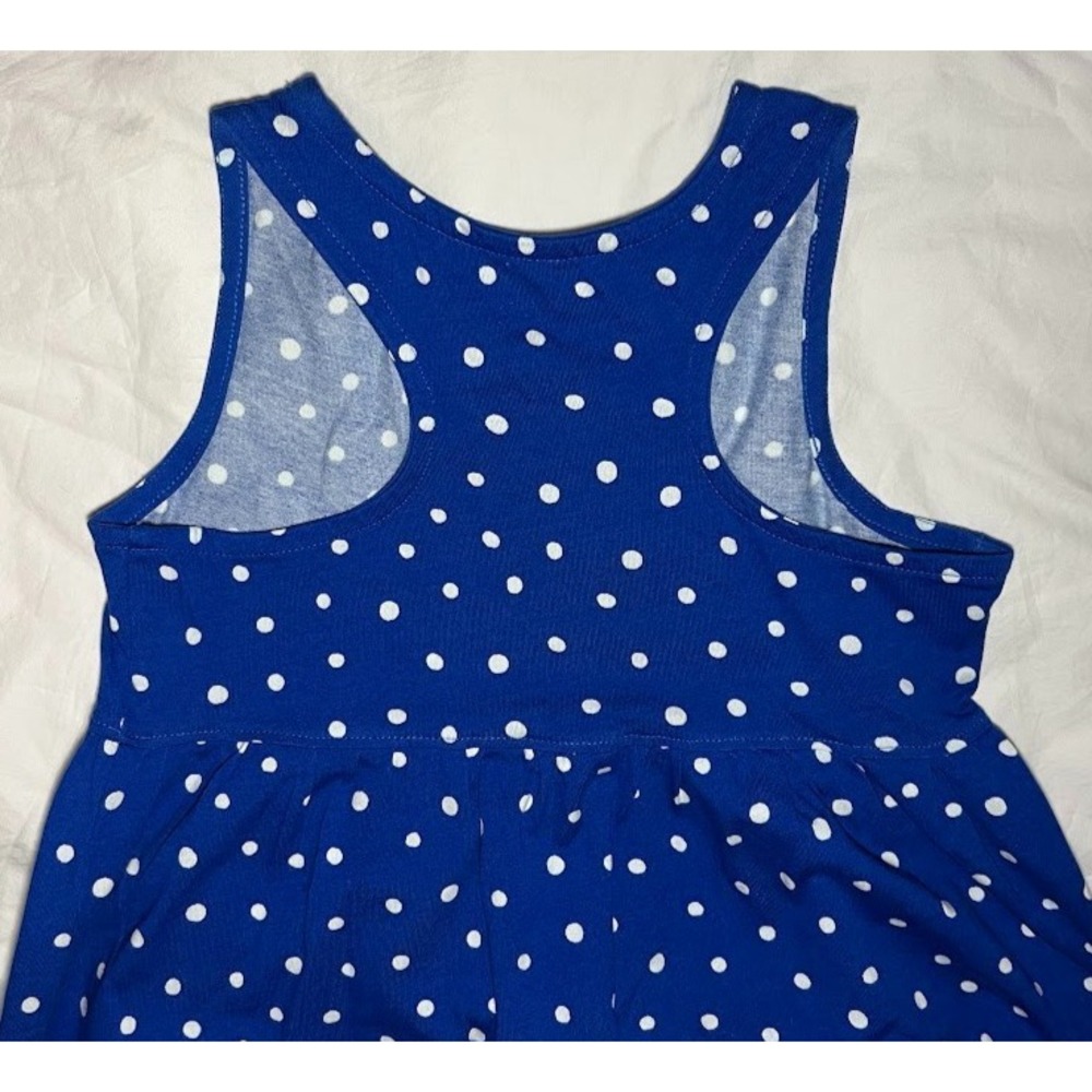 Hanna Andersson‎ Sz 10 Blue White Polka Dot Sleeveless Dress Tiered Cotton 140 - Picture 3 of 3